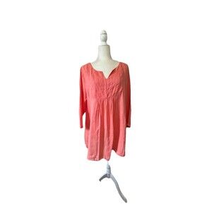 Match Point USA Linen Tunic Top Large Orange/Coral Lagenlook Oversized Beach